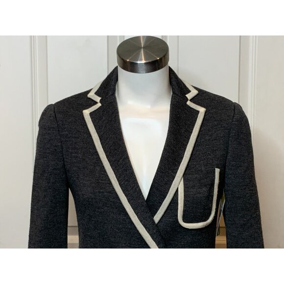 Sacai Gray 100% Wool Double Breasted Blazer W/ White Trim, Size 2 - Picture 2 of 10